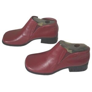 Vintage 90s Markon Leather Boots Red Deadstock Queen Ankle Booties Chunky Heel